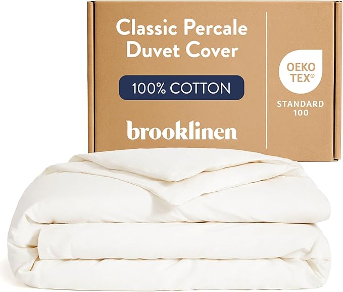 Brooklinen Luxury Percale Duvet Cover – 100% Cotton, Cool, Crisp, Extra-Long Corner Ties, Button Closure, Soft & Breathable – Machine Washable, Duvet Cover Full/Queen Bed Sizes (Cream)