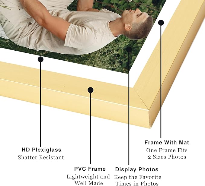 12 Packs 5x7 Picture Frames Bulk, Display 4x6 with Mat or 5x7 Without Mat, Gold Gallery Frame Set, 5 by 7 Frames Bulk Set of 12, Collage Wall Decor Photo Frame Set for Wall and Tabletop, Gold