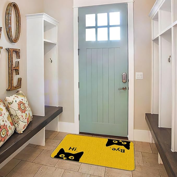 Mingnei Hi Bye Cat Welcome Doormat Door Mat for Home Kitchen Entrance,Cat Door Mat,Funny Black Lover Floor Mats for House Front Indoor Inside Outdoor Outside Entryway Rug 30x17 Welcome Mat (Color-5)