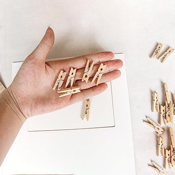 Small Clothes Pins for Photos,100PCS Mini Wooden Clothes Pins with 328 Feet Jute Twine,1.4 inch Tiny Clothes Pins for Photos,Crafts,Hanging Pictures,Baby Shower,Clip Photo Holders