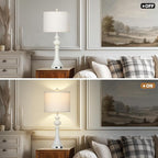 28" Farmhouse Table Lamps Set of 2, Vintage Bedside Lamps with USB A+C Charging Ports & AC Outlet, 3-Way Dimmable Touch Control Nightstand Lamp for Living Room Bedroom Wash White(2 LED Bulbs Included)