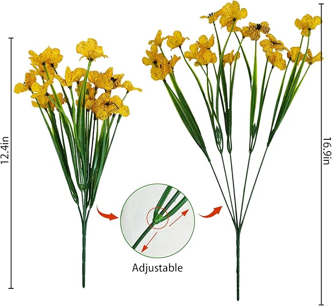 Uieke 16PCS Artificial Flowers for Outdoors UV Resistant No Fade Yellow Fake Flowers for Outside Home Garden Porch Window Box Home Summer Fall Décor (Yellow)