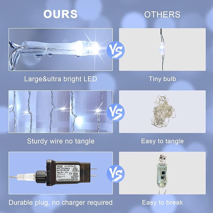 JMEXSUSS 300 LED 9.8x9.8Ft Curtain Lights Indoor with Remote, White Christmas Lights Plug in, 8 Modes White String Lights for Bedroom Wall Wedding Reception Dorm Party Backdrop Window Outdoor Decor