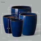 Emissary Bullet 18 in. Blue Ceramic Round Planter (18 in. L x 18 in. W x 21 in. H) with Drainage Hole