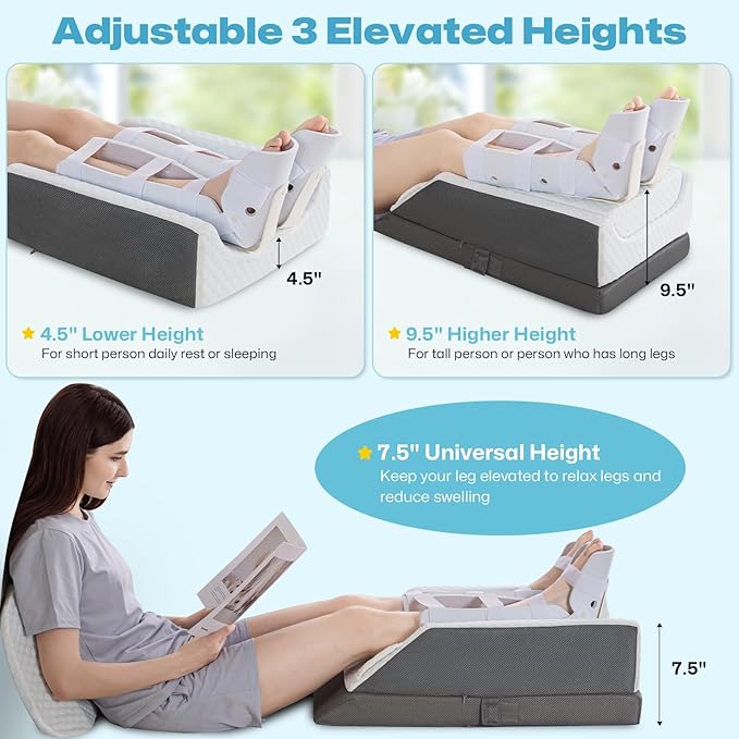 GOHOME Double Leg Support Elevation Pillow with Dual Handles, Support Orthopedic Leg Pillow with Memory Foam, Bed Wedge Pillows for After Surgery, Ankle, Knee Injury, Foot Rest, Swelling