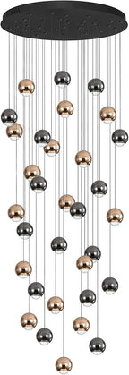 Farmhouse Crystal Chandelier, Luxury Hanging Lights High Ceiling Pendant Lighting for Foyer Staircase 32 Lights Black and Gold Dimmable 2700k-6000k