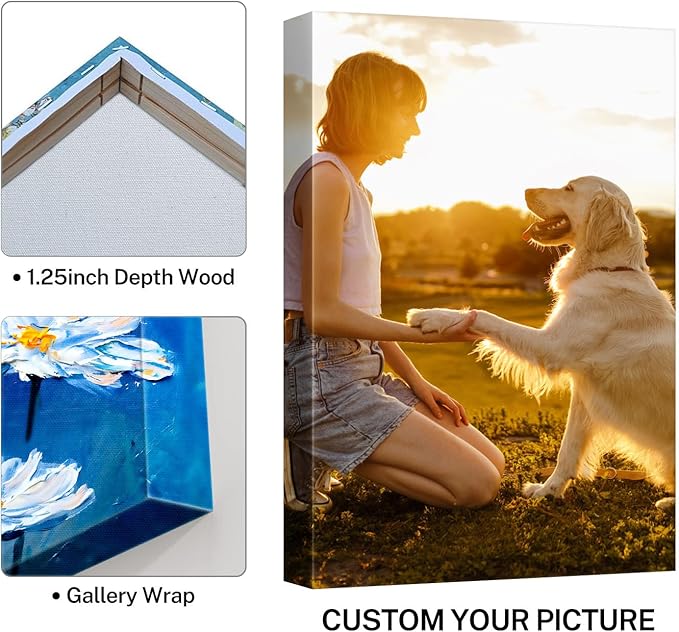 Custom Canvas Prints With Your Photos, Customized Picture On Canvas Print, Personalized Wall Framed Gifts for Family Anniversary Baby Pet Wedding Christmas Graduation Decor for Men/Women 24 x 36in