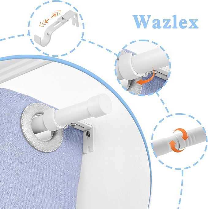 White Curtain Rods 2 Pack Set Adjustable 16-48 Inch Heavy Duty Telescoping 1 Inch Diameter Metal Window Rod with Extendable Mounting Brackets Matte White Finish Home Decor Easy Install