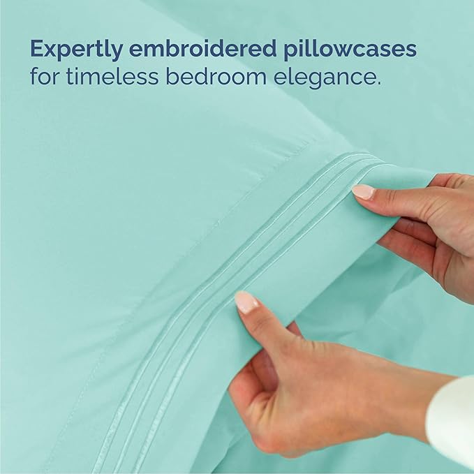 Cal King Size 4 Piece Sheet Set - Comfy Breathable & Cooling Bed Sheets Set - Hotel Luxury Bedding for Women, Men, Kids, Teens, Boys & Girls - Deep Pockets, Soft, Wrinkle Free - Oeko-Tex - Spa Blue