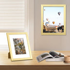 Vittanly 8x10 Picture Frames Set of 9, Shatter Resistant Plexiglass, Display 5x7 Pictures with Mat or 8x10 without Mat, Photo Frames for Wall or Tabletop, Engineered Wood, Gold