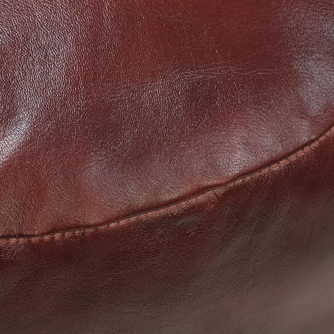 Round Shaped Goat Leather Handmade Eco-Friendly Cherry Pouf - 16" x 16" x 16", Plain Solid, Recycled Foam With Fibre Fill Stuffed, Seating PF12