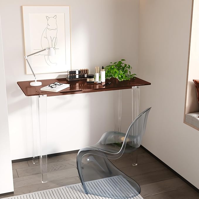 Acrylic Desk, Modern Study Table for Home Office - Extended Surface Multi-Purpose Console & Entryway Table, Sturdy Lightweight Design (42.5-inch, Yellowtea)