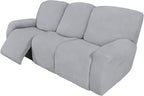 Easy-Going 8 Pieces Recliner Sofa Stretch Sofa Slipcover Sofa Cover Furniture Protector Couch Soft with Elastic Bottom Kids, Spandex Jacquard Fabric Small Checks Silver Gray
