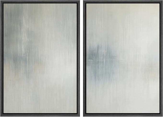 SIGNFORD Framed Canvas Print Wall Art Set Soft Gray and Blue Abstract Neutral Illustration Modern Art Decorative Nordic Nature for Living Room, Bedroom, Office - 16"x24"x2 Black