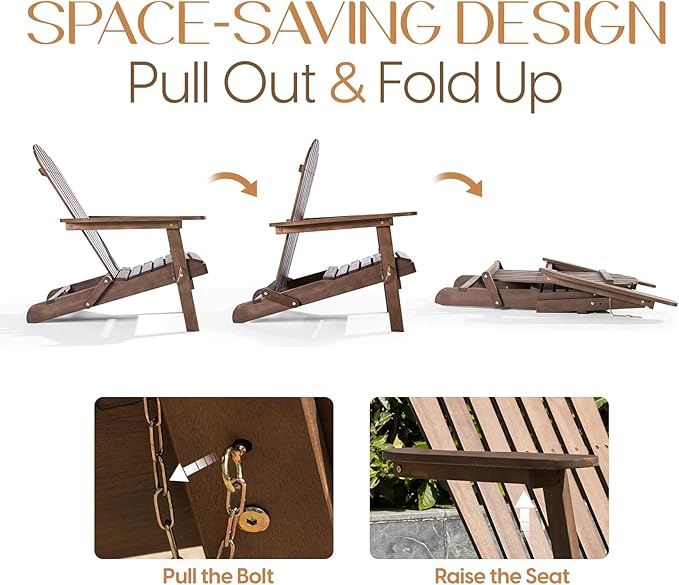 IDZO Outdoor Adirondack Chair Set of 2, Pre-Assembled Backrest, Patio Furniture Set, Outdoor Furniture for Garden, Porch, Deck, Firepit