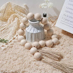 Oversized Wood Bead Decor, 1.6" Diameter Chunky Natural Wood Beads, 41" Long Farmhouse Tray with Tassels, Coffee Table farmhouse Bed decor