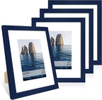 8x10 Picture Frame Set of 4, 8 x 10 Wood Photo Frames with Mat for 5x7, Natural Wooden Frame with Real Glass Cover for Wall and Tabletop Display,Blue