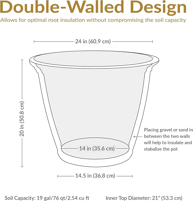 Sunnydaze 24-Inch Anjelica Large Plastic Pot for Plants - Outdoor Polyresin Round Planter with Drillable Drainage Holes - Beige - 2pk