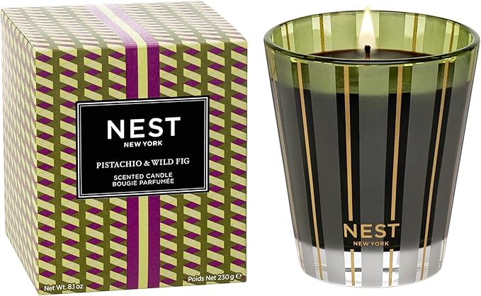 NEST New York Scented Classic Candle, Pistachio & Wild Fig - 8.1 oz - Up to 60-Hour Burn Time - Reusable Glass Vessel