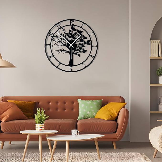 24inch/60cm Large Tree of Life Wall Clocks for Living Room Decor,Bedroom,Battery Operated Big Metal Decorative Analog Silent Non Ticking Wall Clock,Room Wall Decor (Tree of Life, 24 inches)