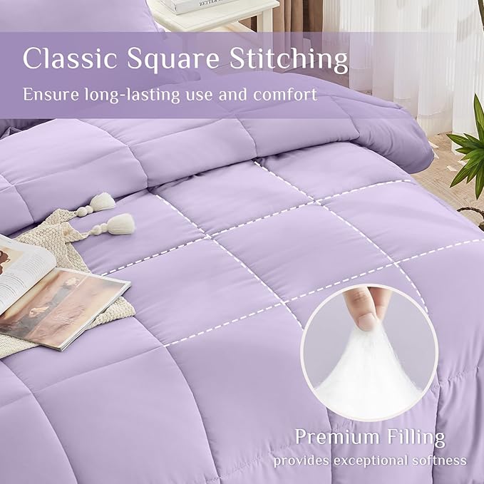 JOLLYVOGUE Queen Comforter Set, Ultra-Soft Bed in a Bag Queen Size 7 Pieces, Oeko-TEX Certified Bedding Set with Down Alternative Comforter, Sheets, Pillowcases & Shams, Lavender