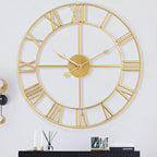 LEIKE Large Modern Wall Clocks,32" Gold Metal,Rustic,Round,Nearly Silent,Little Ticking,Battery Operated Roman Numerals Clock for Living Room/Bedroom/Kitchen Wall Decor-(Gold, 80cm)