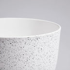 10/9/8 inch Medium Plant Pots, Set of 3 Modern Decorative Plastic Planters with Drainage Holes and Saucers for Garden House Plants, Flower Pots for Indoor Outdoor Plants, Speckled White