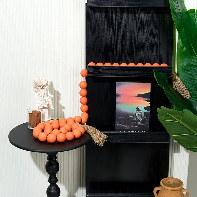 OMISHE 76" Long Large Wood Bead Garland with 1.6" Diameter Wooden Beads and Tassels, Rustic Farmhouse Country Wood Beads Garland for Home Tiered Tray Decor, Decorative Beads with Tassels Orange