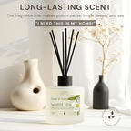 Soul & Scents Reed Diffuser Set – White Tea | 7.43 oz Refillable Scented Oil with 6 Fiber Sticks | Long-Lasting Home Fragrance & Air Freshener for Bedroom, Bathroom, Office | Gift & Décor Piece