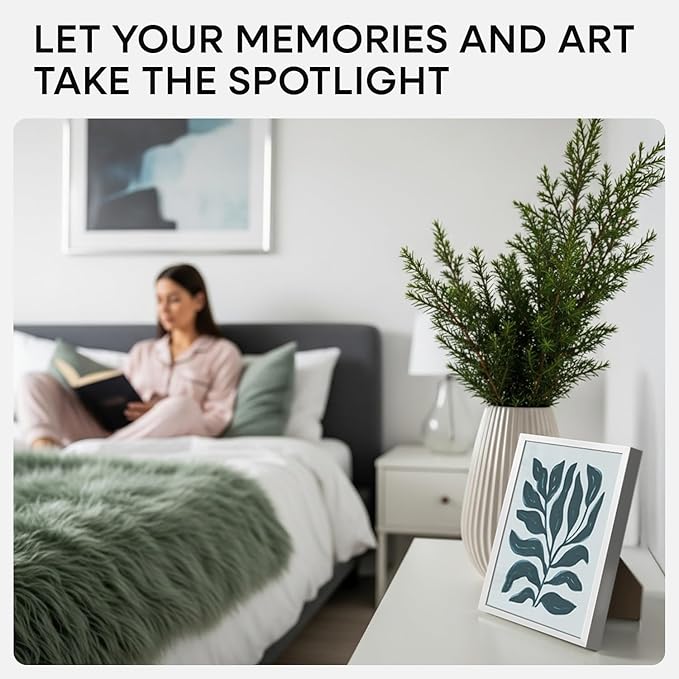 Homeforia Silver Picture Frame 8x10, High End Metal 8 x 10 Photo Frames with Mat 5 by 7 Art, 10x8 Thin Frame Matted to 5x7 inch Print, 10by8 Wall or Tabletop Frames, Tempered Glass, Wall Kit, Set of 1