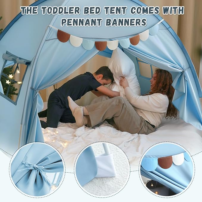 Sherilyn Twin Bed Canopy Tent, Canopy on Bed Privacy Space Sleeping Blackout Tents Bunk Bed Tent Twin Size (Blue)