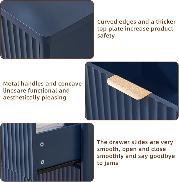 LEYAOYAO Fluted 5 Drawers Dresser for Bedroom, 34" Tall Modern Chest of Drawers with Metal Handle, Curved Profile Design,Navy Blue Wood Drawer Organizer for Bedroom, Living Room, Hallway, Entryway