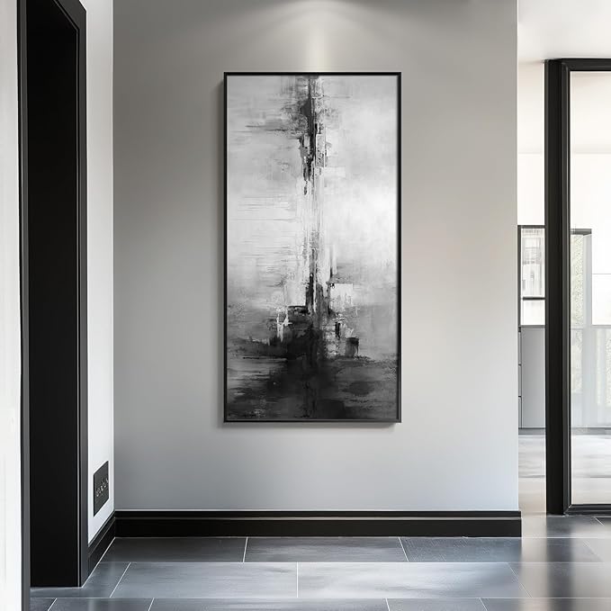 Framed Extra Large Black and White Abstract Canvas Wall Art, Modern Minimalist Horizontal Prints Painting Artwork for Walls, Black Grey Pictures Wall Decor for Living Room Hallway Bedroom Office 30x60 In