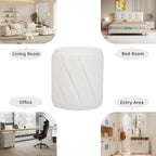 Modern Round Ottoman 2Pcs, Spiral-Tufted Foot Stool Ottoman, Teddy Fleece Upholstered Vanity Stool for Makeup, Bedroom, Living Room, White