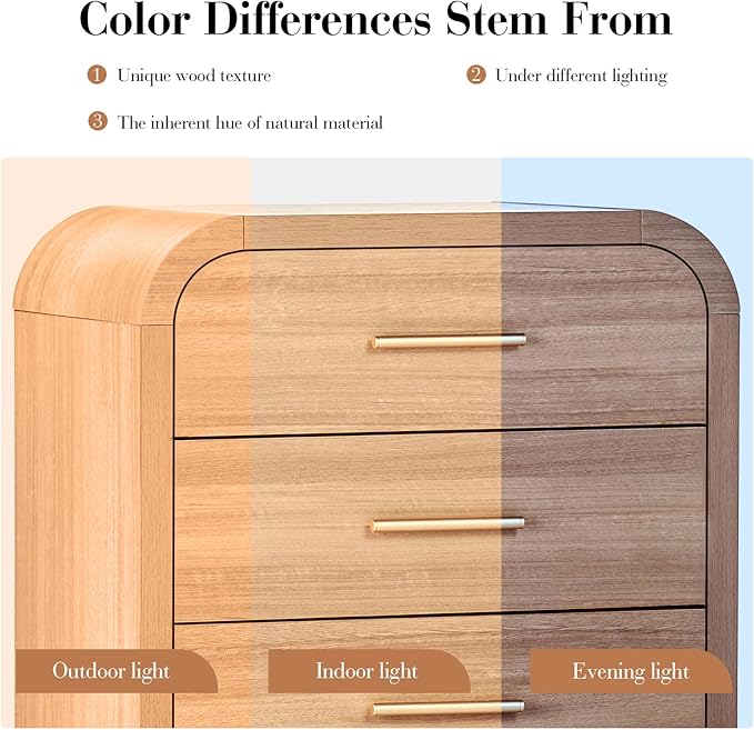 Farmhouse Nightstand Set of 2, 23.5" Curved Modern Night Stand with 3-Drawer, Bed Side Table Furniture, End Table for Bedroom, Storage Cabinet for Living Room Home Office Entryway, Oak