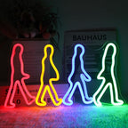 Rock Band Neon Sign Four People Walking Neon Lights for Bedroom Music LED Sign Abbey Road Wall Art Light Up Sign for Game Room Man Cave Decor Rock Music Fans Gifts