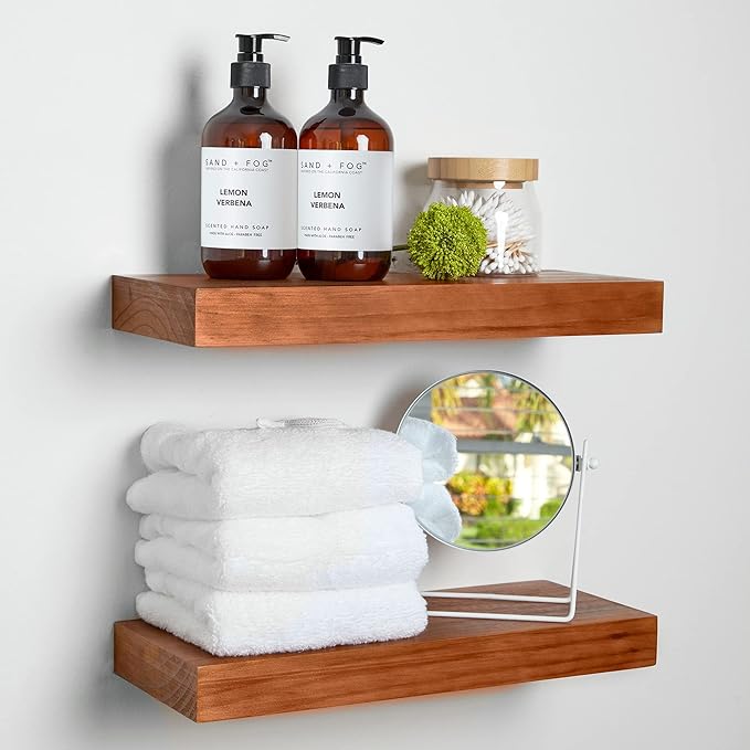 Homeforia 16 inch Oak Floating Shelf, High End Solid Real Wood 16inch Small Floating Shelves for Wall Mounted, Honey Oak Wooden 16in Floating Shelves, Heavy Duty Bracket, 16 X 6.5 X 1.75 in, Set of 3