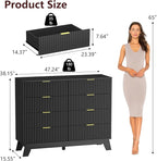 Fluted Dresser for Bedroom,8 Drawer Dresser for Closet,Storage Cabinet and Chest of Drawers with Gold Handle,TV Stand,Storage Organizer for Living Room,Hallway,Entryway,Black