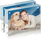 TWING 2 Pack Picture Frames Acrylic 4 x 6, Horizontal Magnet Double Sided 4x6 Picture Frame, 10+10MM Thick Clear Frameless Desktop Display Self Standing Magnetic Acrylic Block Photo Frame Gift Ideal