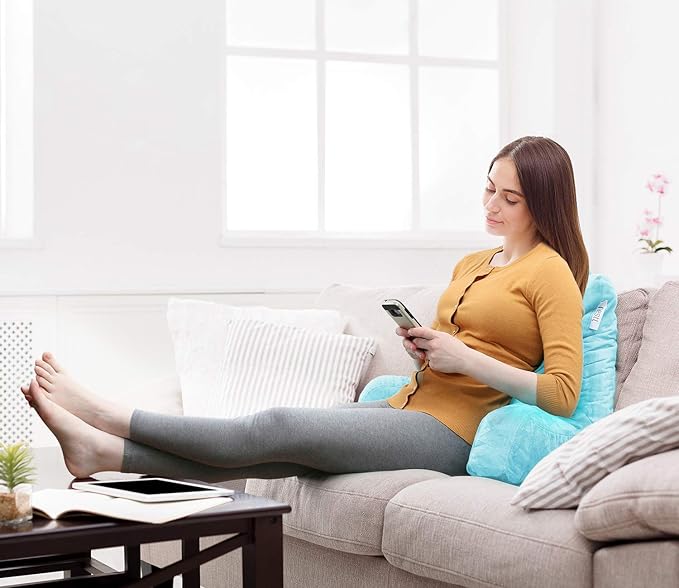 Nestl Reading Pillow Standard Bed Pillow, Back Pillow for Sitting in Bed Shredded Memory Foam Chair Pillow, Reading & Bed Rest Pillows Light Blue Back Pillow for Bed, Bed Chair Arm Pillow with Pockets