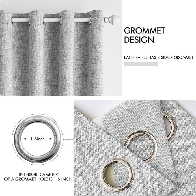 MIULEE Linen Curtains for Bedroom 100% Blackout Thermal Insulated Glacier Gray Grommet Room Darkening Curtains & Drapes for Living Room Nursery 52 x 54 Inch (2 Panels)