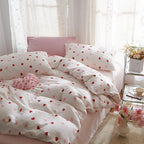 Girls Comforter Set Twin Size - 2 Pieces Red Pink Heart Comforter Bedding Sets for Kids,Twin Bed in a Bag with Heart Comforter and 1 Pillowcase