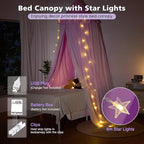 Bed Canopy with Star Lights, Double Layer Bed Canopy for Girls, Princess Canopy Bed Curtain for Twin Bed, Breathable Kids Dreamy Play Tent Castle Reading Nook, Machine Washable, 26''x125'' - Pruple
