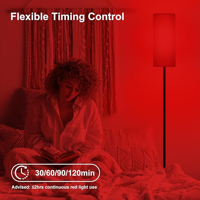 Floor Lamp with Red Light - 670nm Red Night Light for Sleep, 3CCT LED Standing Lamp with Remote, Dimmable Modern Floor Light with Timer and Memory, Sturdy Iron Base, Linen Shade, for Bedroom