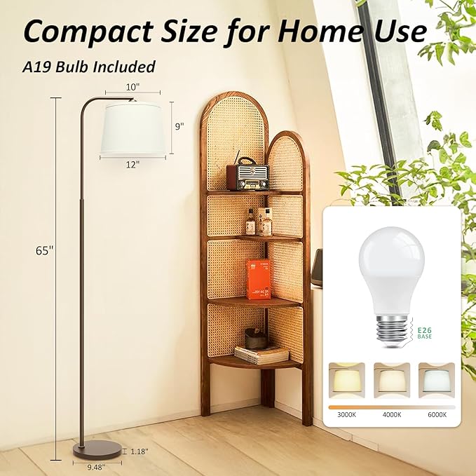 AKASUKI Floor Lamp for Living Room with 3 Color Temperatures, Foot Switch Standing Lamps for Living Room, Bedroom, Office, Arc Mordern Floor Lamp with 9W LED Bulb Included