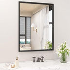 20x30 Inch Bathroom Mirror, Matte Black Framed Rectangle, 4MM Tempered Glass, Anti-Rust, Wall-Mounted Vanity Mirror for Bathroom & Bedroom - Hangs Horizontally or Vertically