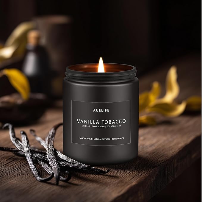 Vanilla Tobacco Candle for Men | Masculine Scented Soy Candles - Home Fragrance, Aromatherapy Gifts for Men - 7oz Black Jar, Long-Lasting Luxury Decor