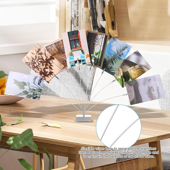 2 Pcs Photo Tree Holder Clip Cube Base,8 - Branch Money Trees Gift Card Holder with Clips,Picture Stand for Christmas Wedding Greeting Birthday Party Gift Silver