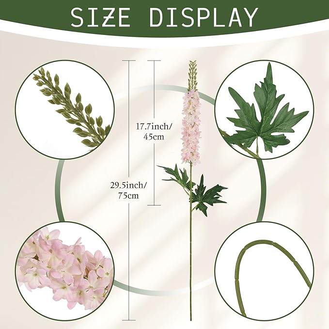 Delphinium Artificial Flowers,6PCS Tall Pink Fake Flowers 29.5" Faux Hyacinth Silk Flowers with Stems for Wedding Party Home Garden Decor (Pinkish Purple)