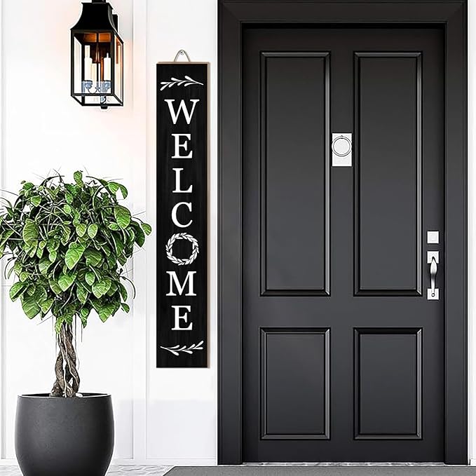 Welcome Wooden Porch Sign 47.2"H Front Door Rustic Standing Large Welcome Porch Sign for Home Front Porch Decor Rustic Wall Decor Home Farmhouse Yard Door Decorations -Black Porch Decor